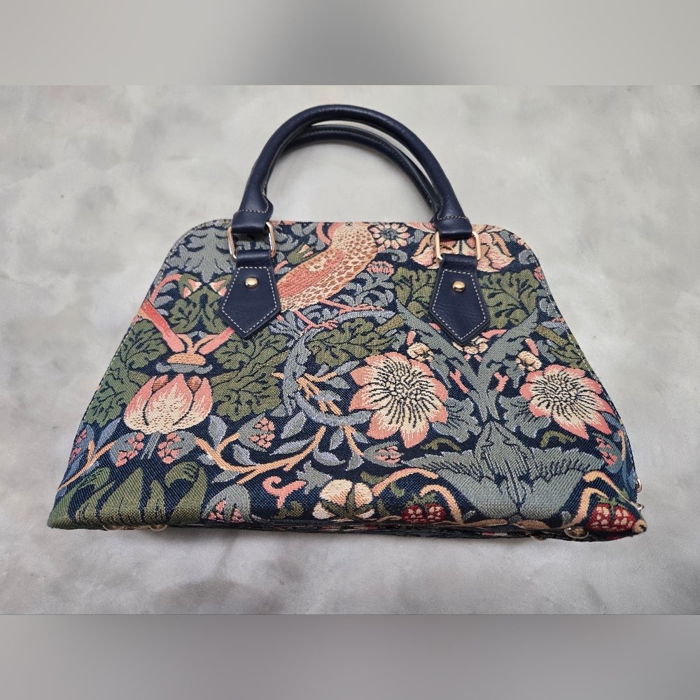 Signare Strawberry Thief Blue Floral Tapestry Handbag- Multicolor Double Handles - Picture 3 of 7